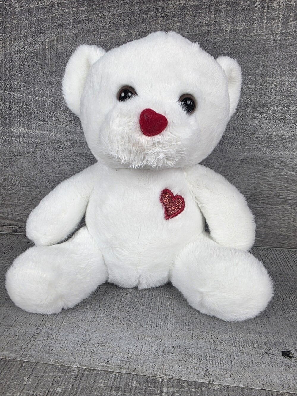 Dan Dee White Teddy Bear Plush Stuffed Animal 7" Red Nose Heart b271